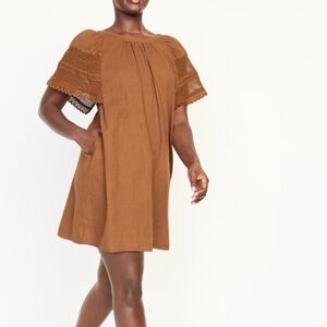 Old Navy Tan Mini Dress with Lace Sleeves